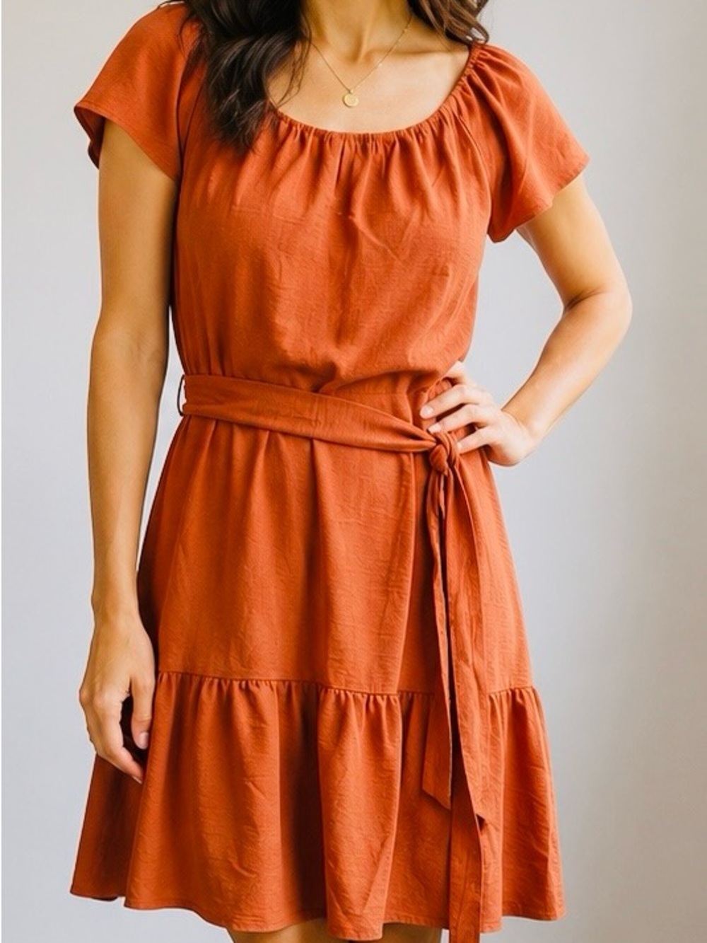 DKNY Orange Tie-Waist Flutter Dress